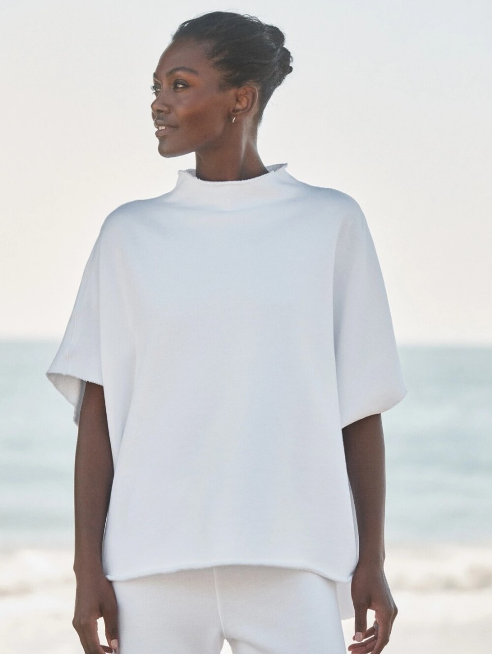 FRANK & EILEEN Audrey Funnel Neck Capelet In White O/S